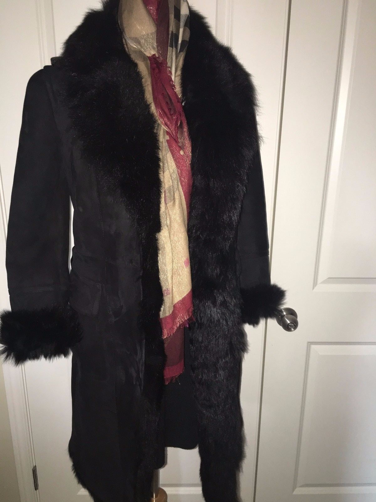 BURBERRY WOMEN Priorswood Long Shearling Fur coat Jacket Black Revere Collar 4 6 image 6