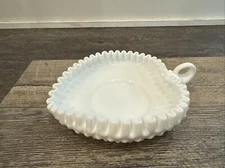 Vintage Fenton Hobnail White Milk Glass Heart Shaped Candy Dish w/Ruffled Edges