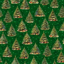 By The Yard ~ Christmas Trees On Green, $3.99 Ships Any Amount Of Cotton Fabric.