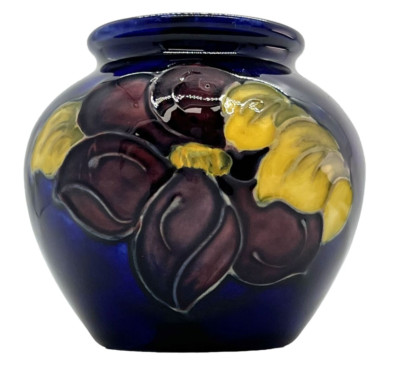 Moorcroft Vintage Small Vase - Cobalt Blue Colour with Red Hibiscus