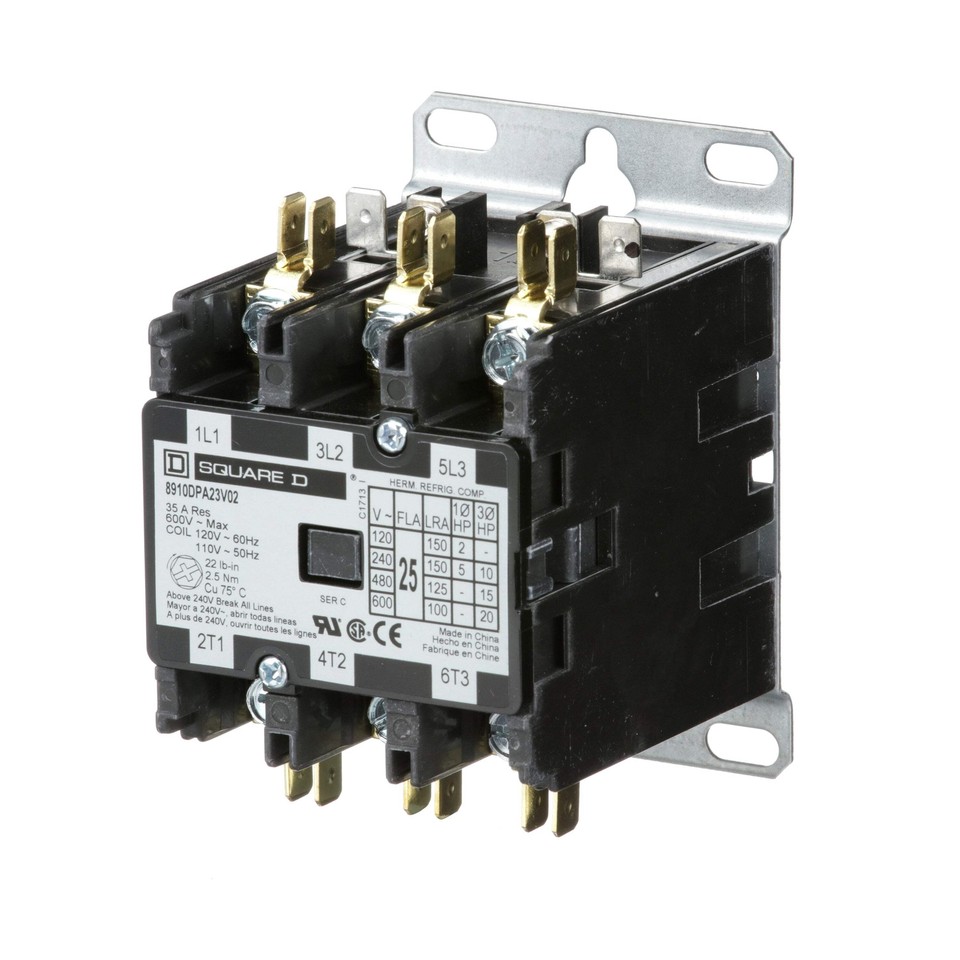 8910DPA23V02 Square D Class 8910 Contactor 3 pole 3 phase 600V 25A 120V