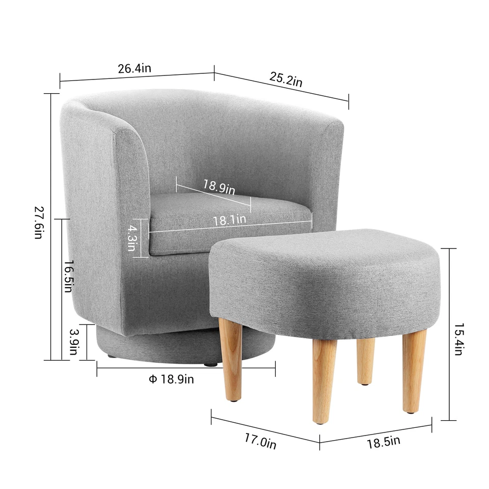 Swivel Accent Armchair Single Sofa w/Ottoman Modern Fabric Chair for Living Room - Image 4 of 4