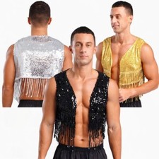 Men Cardigan Festival Waistcoat Disco Vest Stage Performance Tops Party Adult