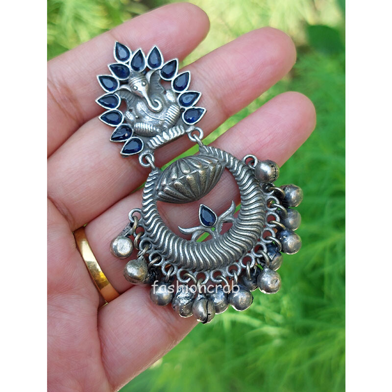 Trendy Oxidised Jewellery With Kurti Trishul Oxidised Earrings Blue