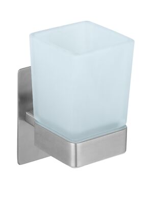 WENKO Zahnputzbecher Genova Matt Edelstahl satiniertes Glas ohne Bohren elegant