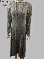 Vintage Dress 90s Paisley Print Long Dress Hippie Grunge Goth Cottagecore Grey M