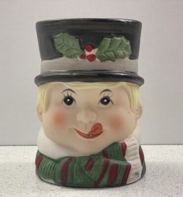 Vintage JASCO Caroler Jar Sweet Keepers Christmas Bisque Porcelain 3'' Candy Dish
