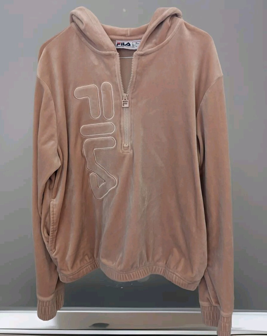 Felpa con cappuccio FILA rosa 1 4 zip velluto velluto donna taglia large morbida comoda