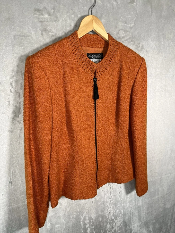 Chaqueta Blazer Vintage Mujer Mezcla Lana Naranja Borla Informal Carrera Preppy Talla 12 Foto 2 de 4