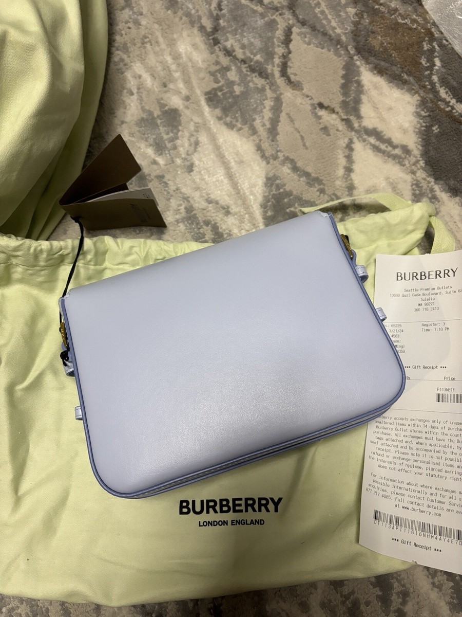 BURBERRY Small Grace Leather Crossbody Bag Light Blue with Gift