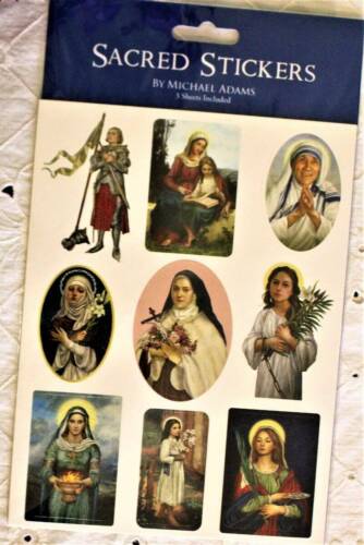 Catholic Stickers Large 2-3 inch Self-Adhesive Girl and Boy Saints 6 Sheets - Afbeelding 1 van 2