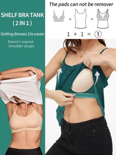 Women with Built in Bra Flowy Shelf Bra Tank Top Padded Adjustable Straps Cami - Picture 13 of 36