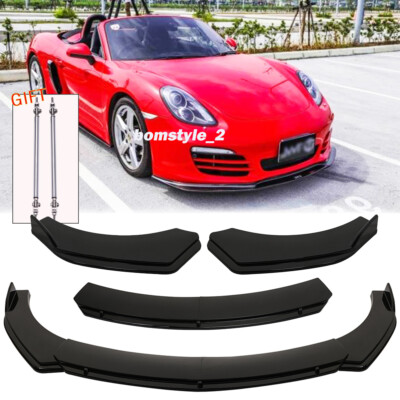 Glossy Black Front Bumper Lip Spoiler Splitter +Strut Rods For Porsche Boxster S