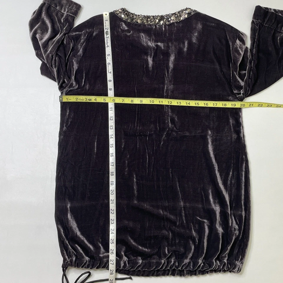 Garnet Hill Blouse Top NWOT Size 8 Velvet Sequin Embellished Tie Hem Gray — 第 4/4 张图片