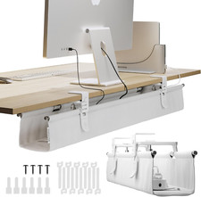 No Drill Under Desk Cable Management Tray - Premium White Fabric, 40.6