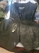 Bikers Club Size 48 Leather Vest, Large Patch On Back
