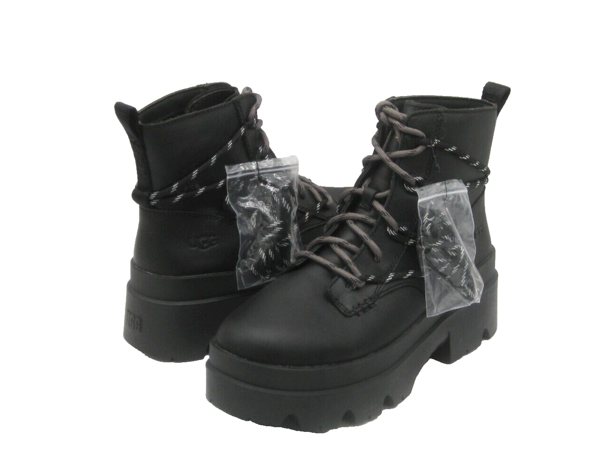 UGG BRISBANE LACE UP WOMEN LEATHER BOOTS BLACK US 9.5 / UK 