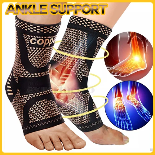 Ankle Support Brace Stabilizer Foot Pain Relief Compression Sleeve Copper Socks - Picture 1 of 24