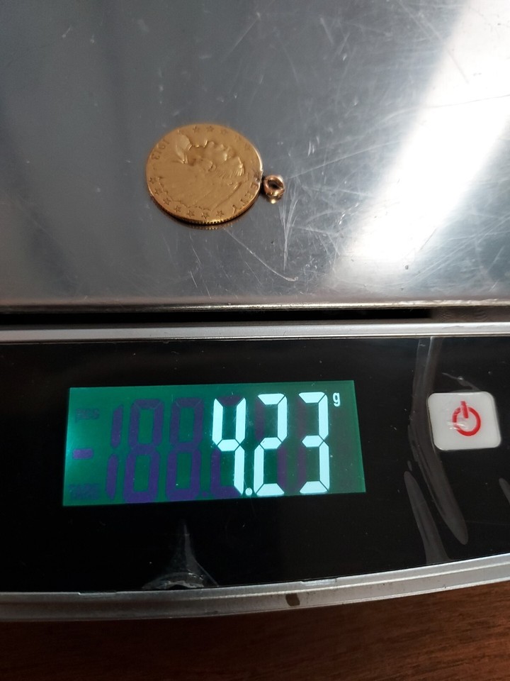 1913 Indian Head Eagle 2.50 Real 21.6K Gold Coin Pendant 4.23 Grams