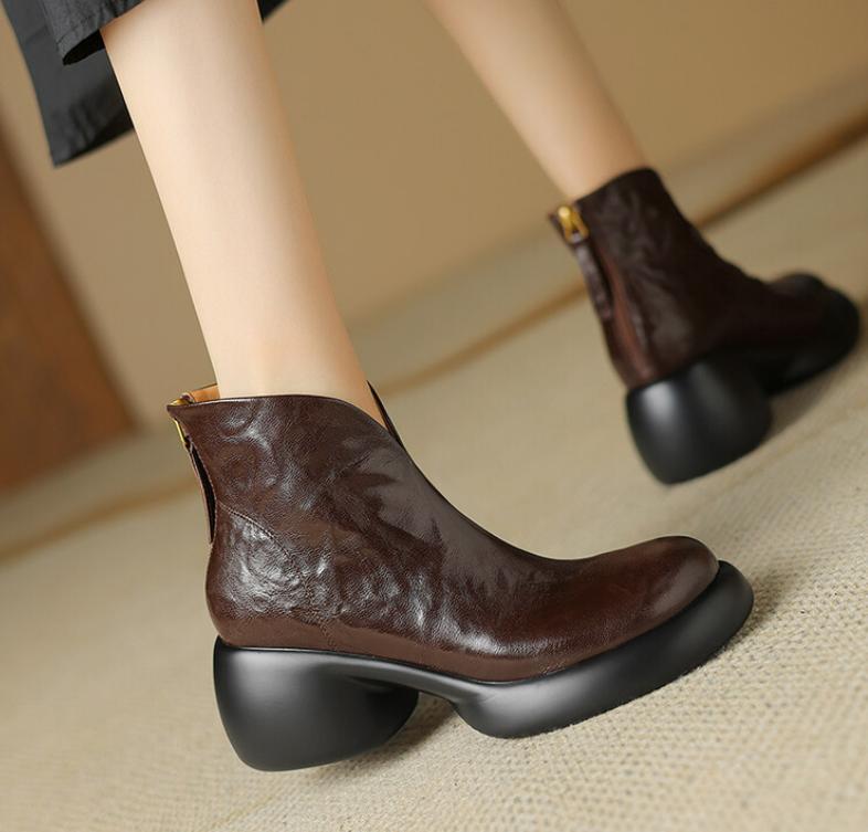 SAOLA Mocassino donna punta rotonda cerniera posteriore zip top alto in pelle Creeper Oxford