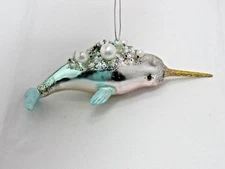 Robert Stanley Fancy Narwhal Ornament Salt Life Blown Glass Narwhal Christmas
