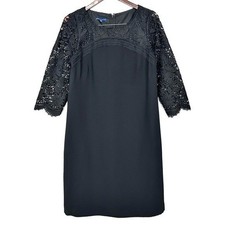 Talbots RSVP Lace and Crepe Shift Dress Women’s Size 10 Midi Elegant Black Tie