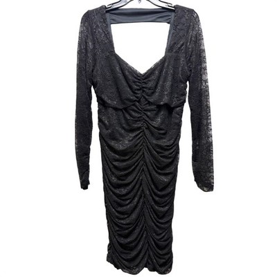 Torrid Bodycon Cocktail Dress 0 Large Black Lace Ruched Witchy Vamp Open Back