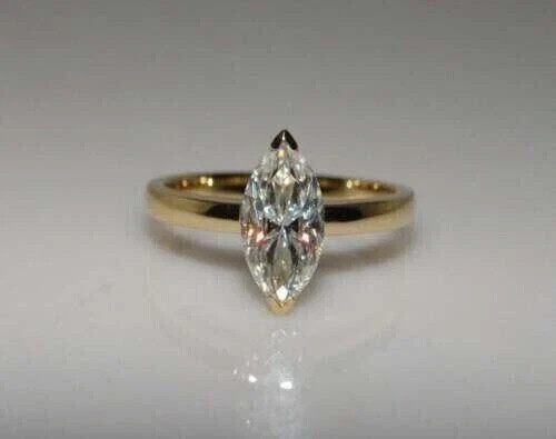 3CT Marquise Cut Lab Created Diamond Engagement Ring 14K Yellow Gold Finish