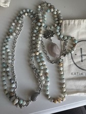 Katia Silver Have Faith Amazonite Long Chain Fusion Necklace w Quartz Drop $139
