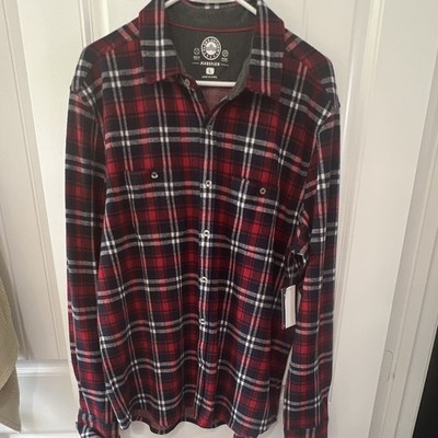 Flag & Anthem MadeFlex L Red Black White Plaid Flannel Long Sleeve Button-Up