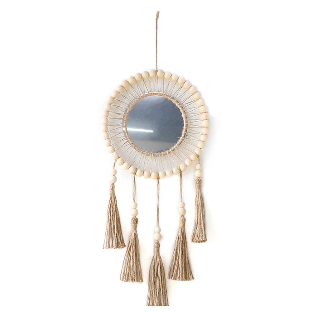 Boho Antique with Wood Beads Fringe Handmade Round Decoration B6A52501