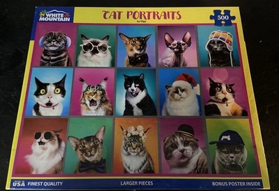 White Mountain Cat Portraits 500 Pc Puzzle Complete With Bonus Poster Cute Cats