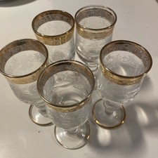 5 St. Schnapsgläser-Likörglas Gläser Medici Murano mit Goldrand und Ätzdekor