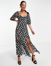 ASOS Puff Sleeve Ruched Bust Midi Split Dress – Women’s Elegant Style