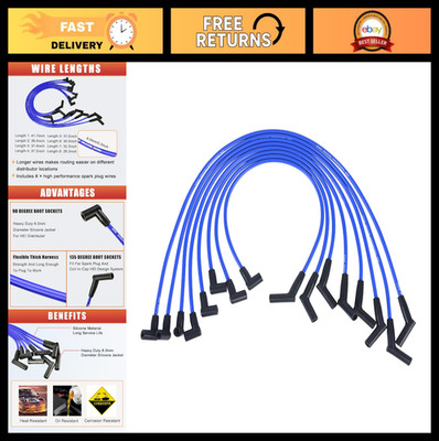 Silicone Spark Plug Wires Set 8.0mm Blue Replacement for Small Block Ford SBF 22