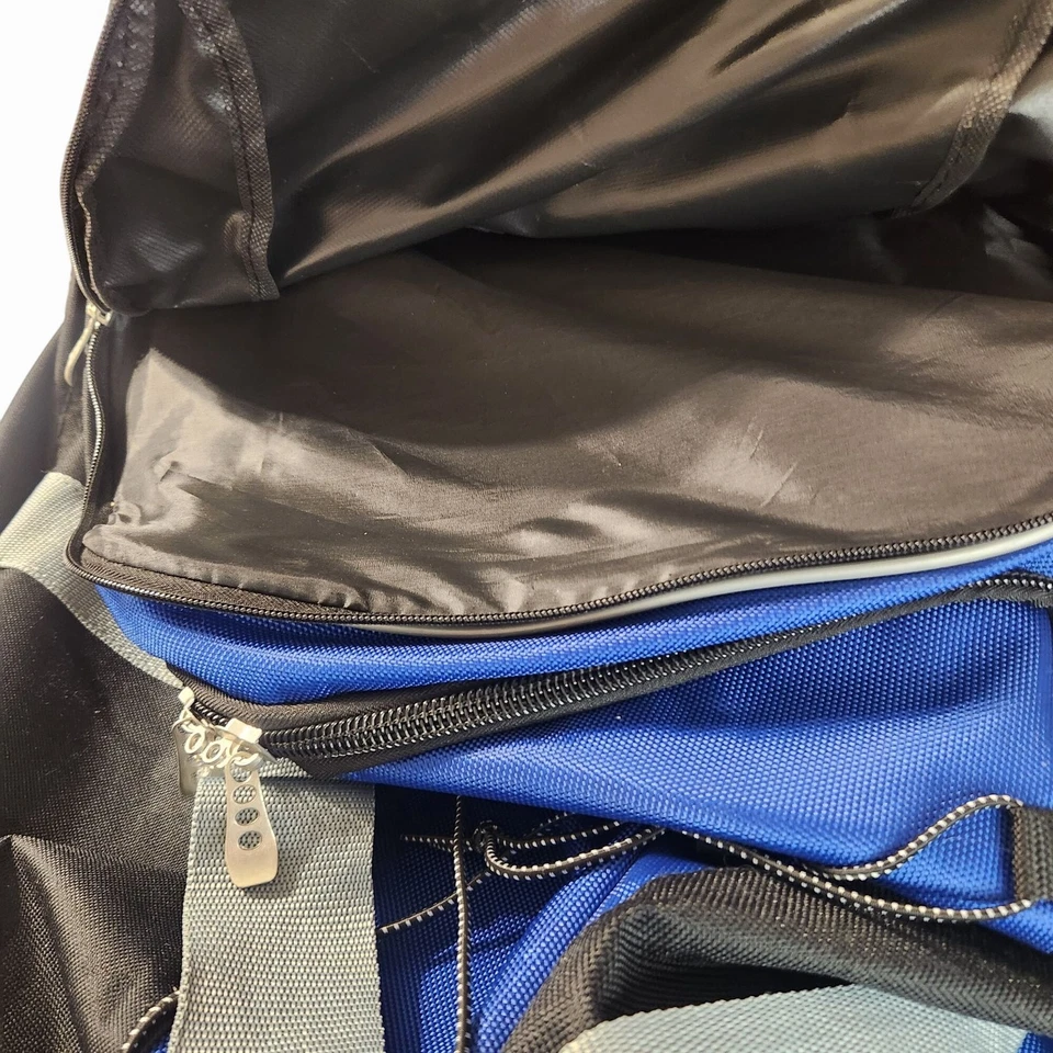 Large Wheeled Lightweight Blue Black Duffel Bag Zippers Adjustable Strap Protege - Image 3 of 4