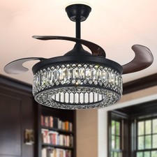 42 Retractable Ceiling Fan Crystal Chandelier Reversible Remote 6 Speed 3-color