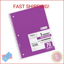 Mead Spiral Notebook, 1 Subject, Wide Ruled Paper, 7-1/2" x 10-1/2", 70 Sheets,