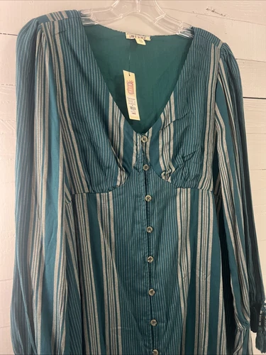 Francesca’s Miami 连衣裙女式中号全新带标签绿色棕褐色条纹 100% 人造丝 - 第 3 张/共 12 张