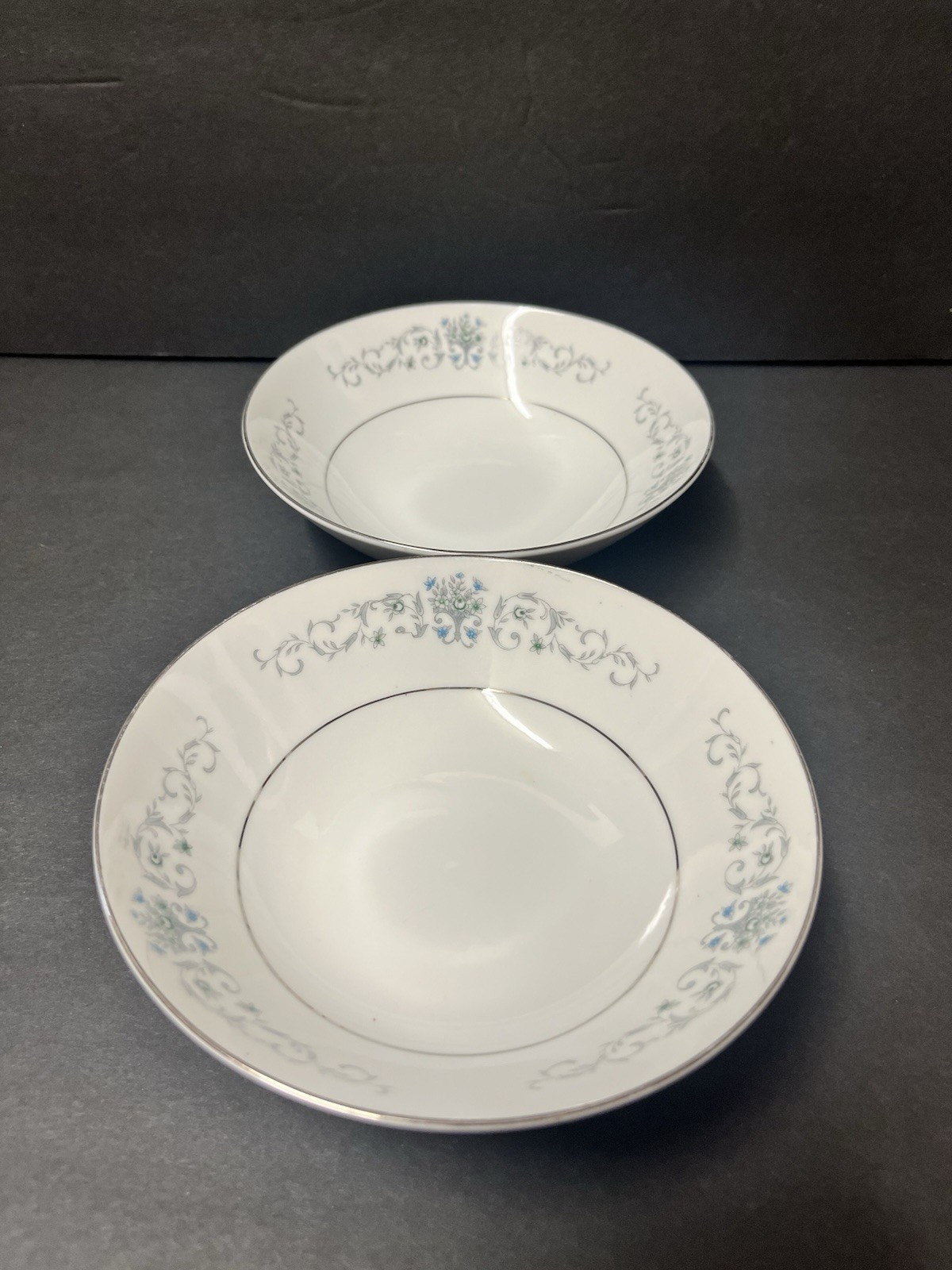 Rose China Bordeaux 3913 Blue Silver 6 1/4” Cereal Soup Bowls Set Of 2 Japan