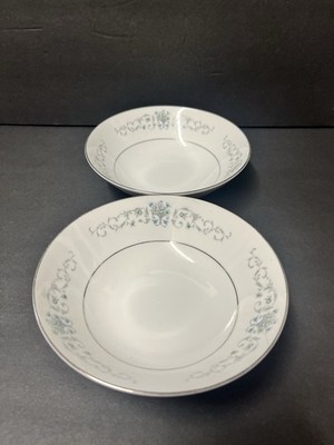 Rose China Bordeaux 3913 Blue Silver 6 1/4  Cereal Soup Bowls Set Of 2 Japan