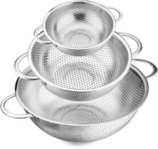 Stainless Steel Colander Set of 3 1-3-5Quart Micro-Perforated Metal Colander