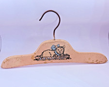 Vtg Children's Wooden Clothing Hanger Pink Kitten 1930s Cats Kitty Cat In Basket