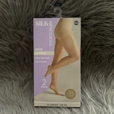 Silk Impressions Sheer Shimmer Tights Womens Size XXXL Beige High Waist Silky