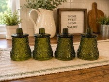 4- Vtg HOMCO Dark Green Glass Daisy Floral Peg Votive Candle Holder