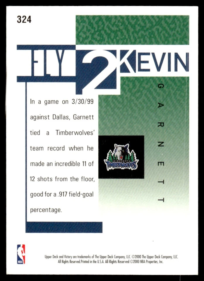 2000 Upper Deck Victory #324 Kevin Garnett - Minnesota Timberwolves - Image 2 of 2