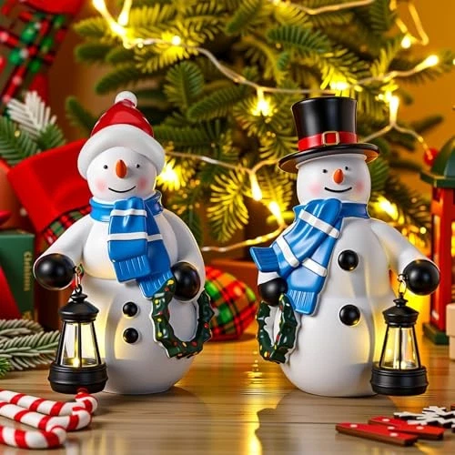  Pack de 2 Estatua de Navidad Camino Exterior Estatua de Jardín con Muñeco de Nieve Solar Foto 2 de 4