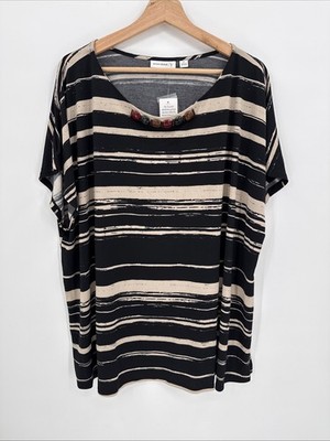 Susan Graver Womens Liquid Knit Jewel Detail Blouse Size 3X Boho Career Office