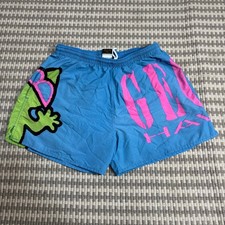 Vintage 90s Gecko Hawaii Blue Swim Shorts Trunks Bold Spellout Graphic Large