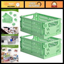 Collapsible Plastic Storage Baskets - 2-Pack, Green Mini Crates for Home, Office